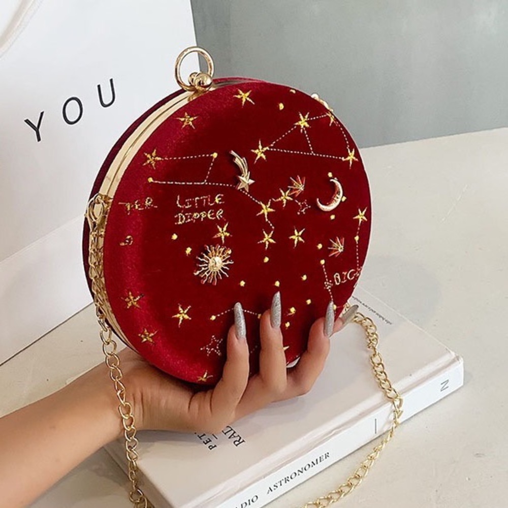 Constellation Sky Red Velvet Crossbody Purse
